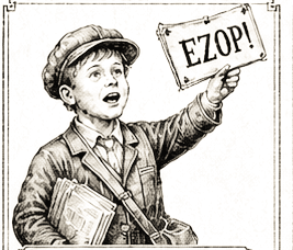 Ilustracija: dječak-kolporter drži natpis EZOP!